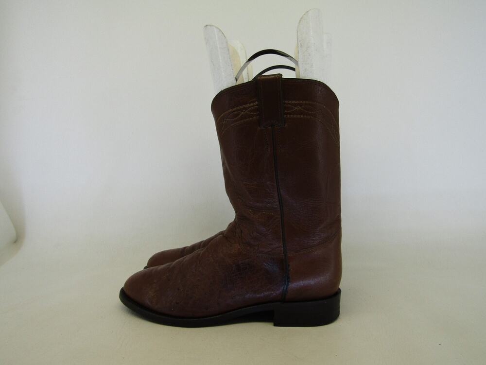 JUSTIN Mens Size 8.5 D Brown Leather Ostrich Roper Cowboy Western Boots
